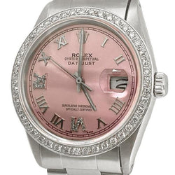 Rolex réglage rapide cadran romain rose lunette diamant bracelet Oyster montre homme 36 mm réglage rapide