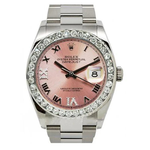 Rolex réglage rapide cadran romain rose lunette diamant bracelet Oyster montre homme 36 mm réglage rapide