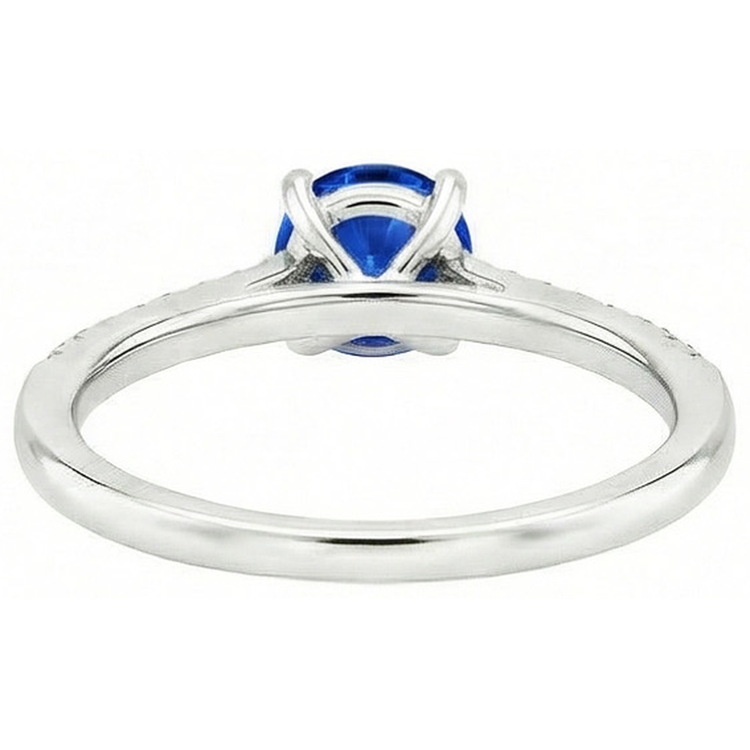 Rond Sri Lanka saphir Bague Diamant Naturels Extraits des Mines ( et non cultivés en laboratoire ) Bijoux Or Blanc 14K