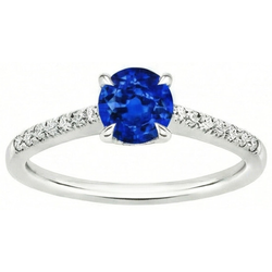Rond Sri Lanka saphir Bague Diamant Naturels Extraits des Mines ( et non cultivés en laboratoire ) Bijoux Or Blanc 14K