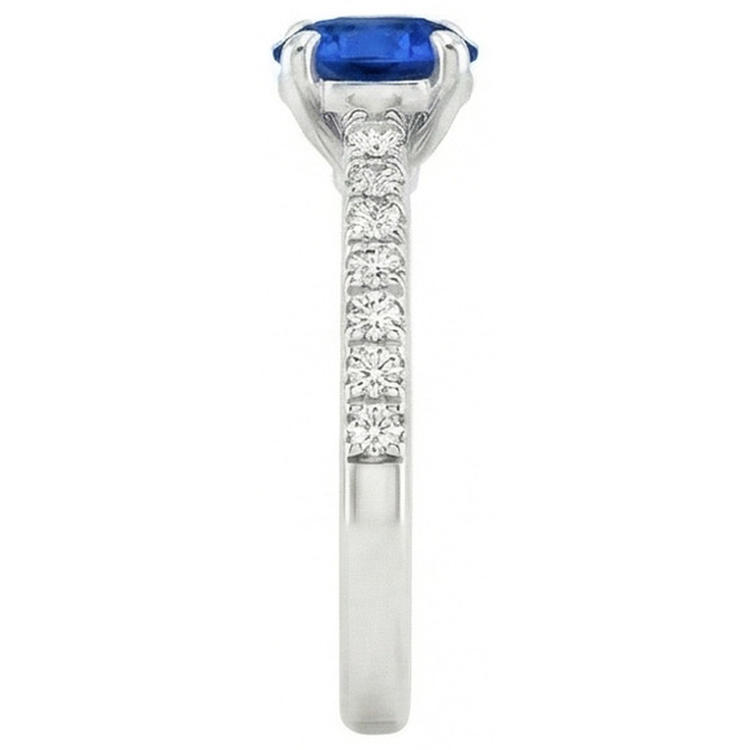 Rond Sri Lanka saphir Bague Diamant Naturels Extraits des Mines ( et non cultivés en laboratoire ) Bijoux Or Blanc 14K