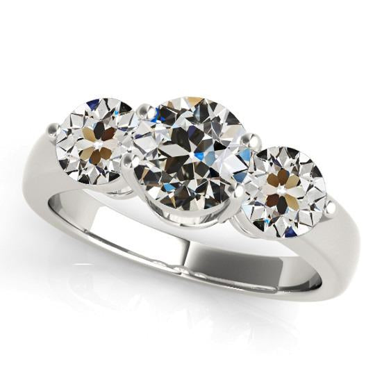 Rond ancienne mine Cut Véritable Diamond 3 Pierre Anneau Panier Ensemble 5 Carats Bijoux