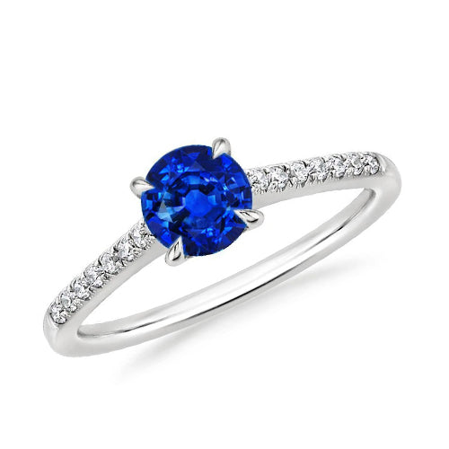 Rond Sri Lanka saphir Bague Diamant Bijoux Or Blanc 14K