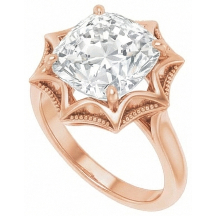Taille Coussin Diamant bague en Or Rose 14 Carats – vue de face