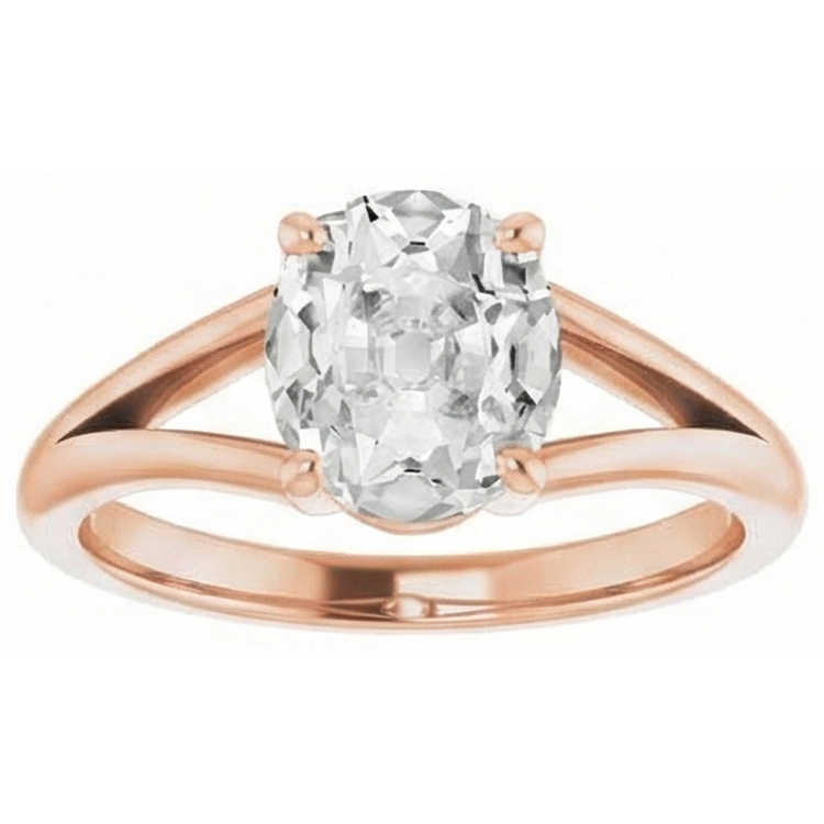 Brillant Coussin Antique Solitaire de Fiançailles en Or Rose 14 Carats – vue de face