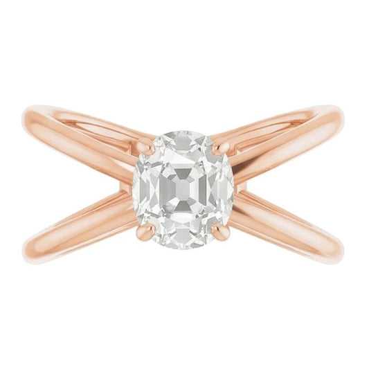 Coussin Antique Brillant bague en Or 14K Rose – vue de face