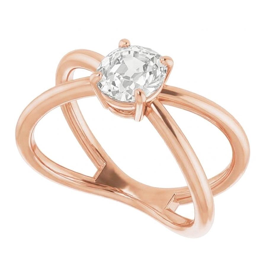 Bague Mono-Pierre Or 14K Rose avec Brillant – vue de côté