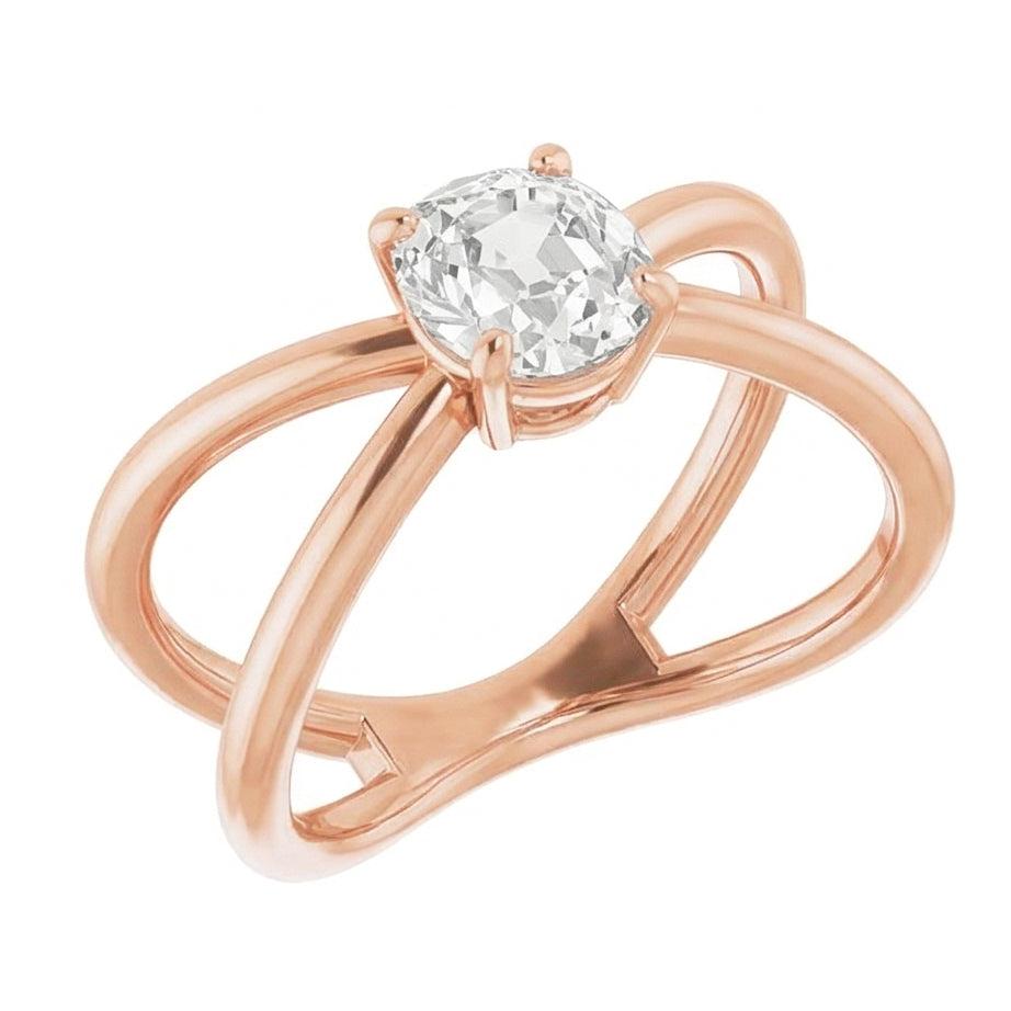 Bague Mono-Pierre Or 14K Rose avec Brillant – vue d'angle