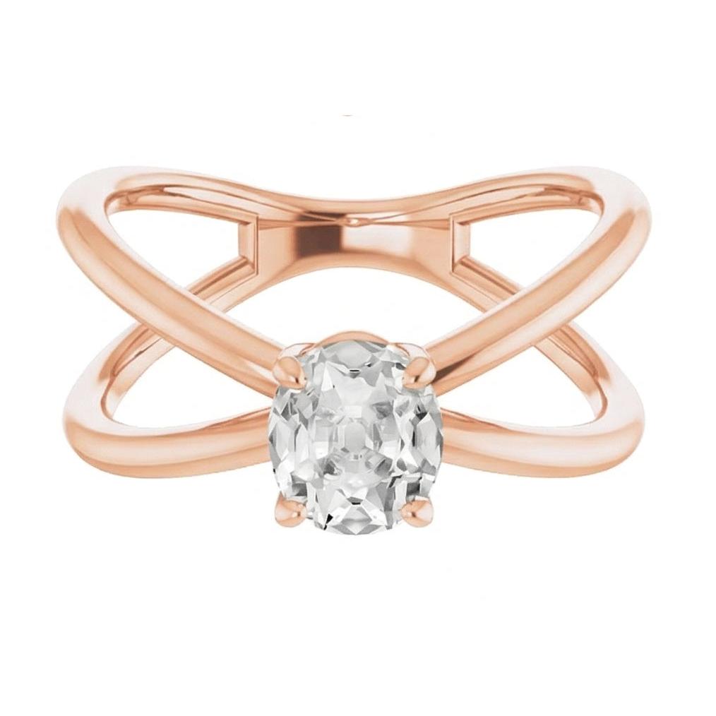Brillant Coussin Antique Bague Mono-Pierre en Or 14K Rose – vue de profil