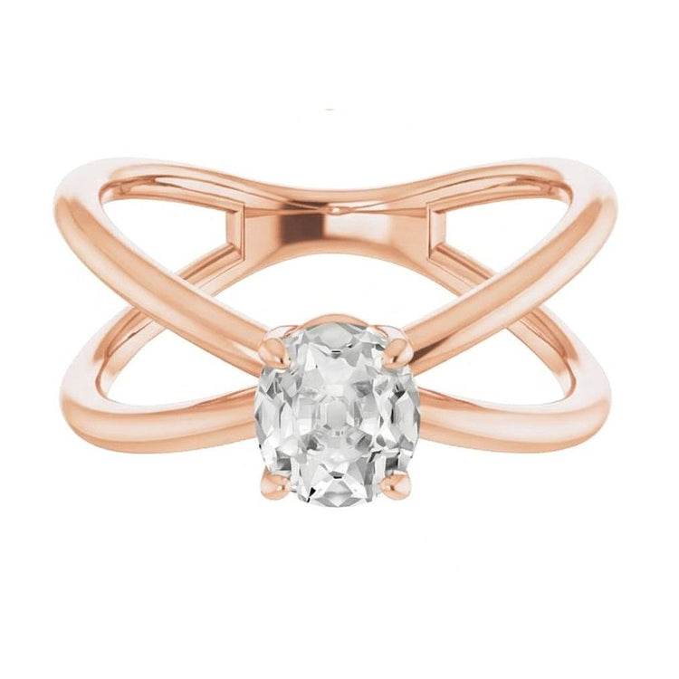 Brillant Coussin Antique Bague Mono-Pierre en Or 14K Rose – vue de profil