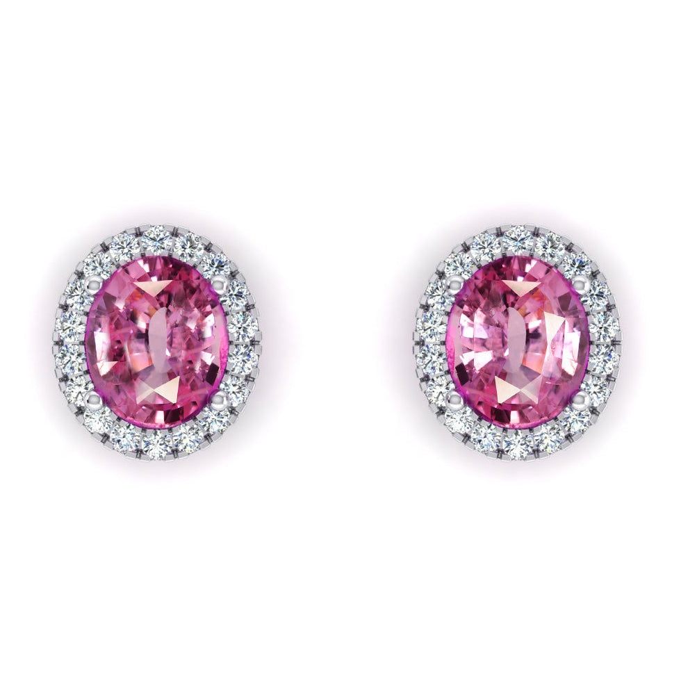 Rose Saphir Halo Diamant Boucles D'Oreilles