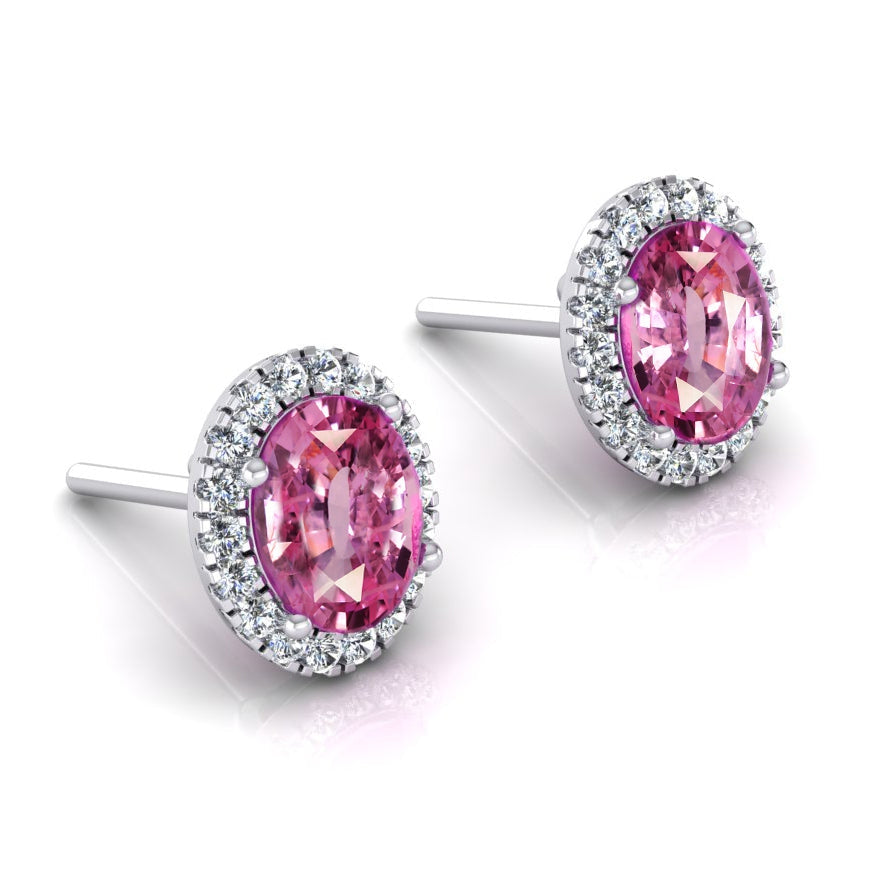 Rose Saphir Halo Diamant Boucles D'Oreilles