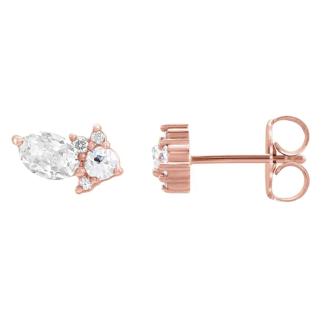 Brillant Coussin Antique Boucles d'Oreilles en Or 14K Rose – vue de face