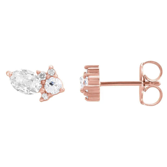 Brillant Coussin Antique Boucles d'Oreilles en Or 14K Rose – vue de face