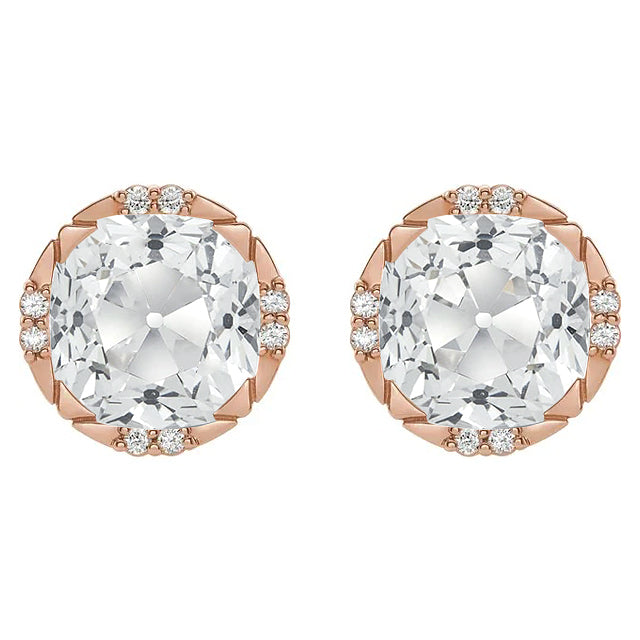 Diamant Taille Old Mine Pendants d'Oreilles en Or Rose 14 Carats – vue principale