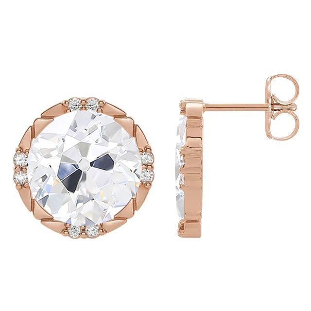 Taille Old Mine Diamant Fin bague en Or 14K Rose – vue de face