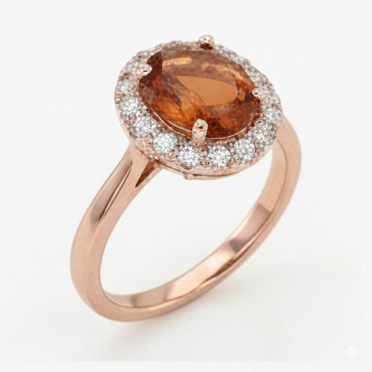 Bague Pierre de Couleur Or Rose 14 Carats avec Citrine – vue de face