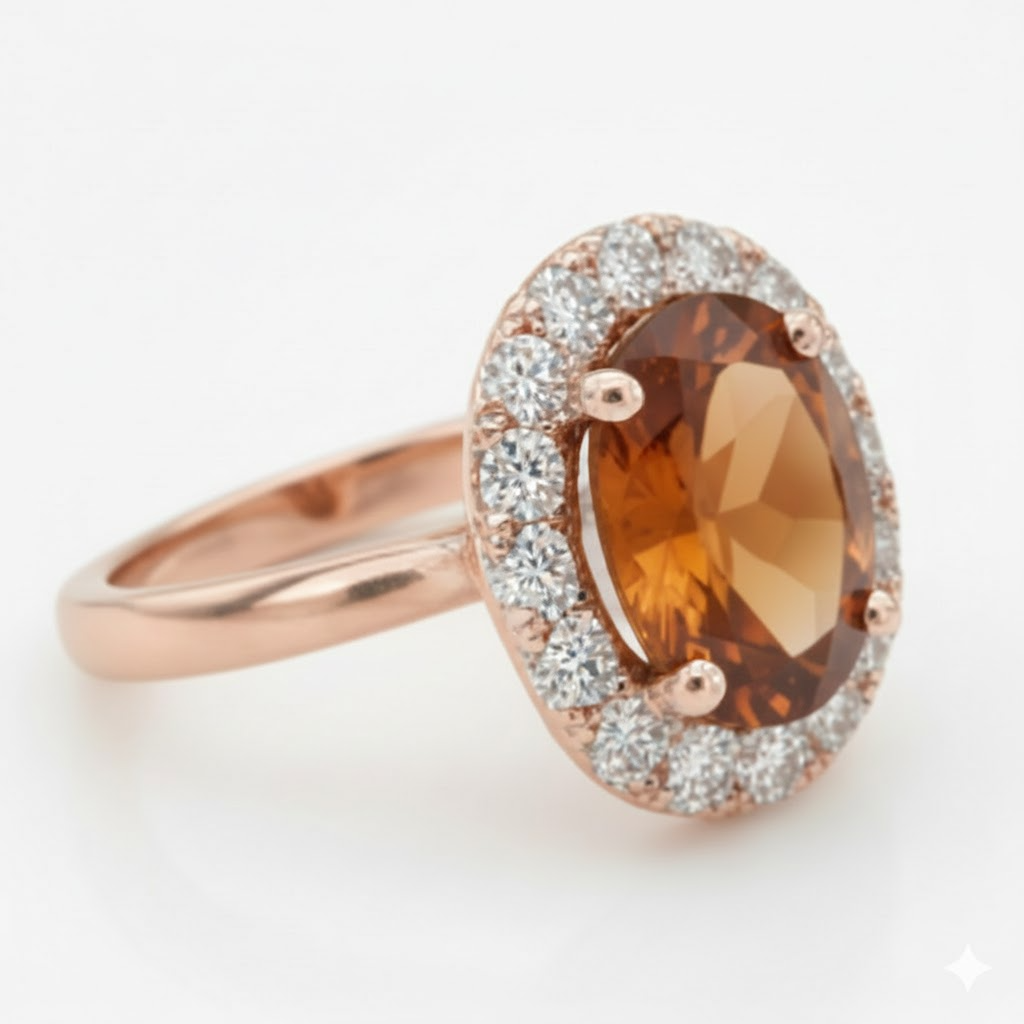 Citrine Bague Pierre de Couleur 27,50 carats Or Rose 14 Carats – vue de côté