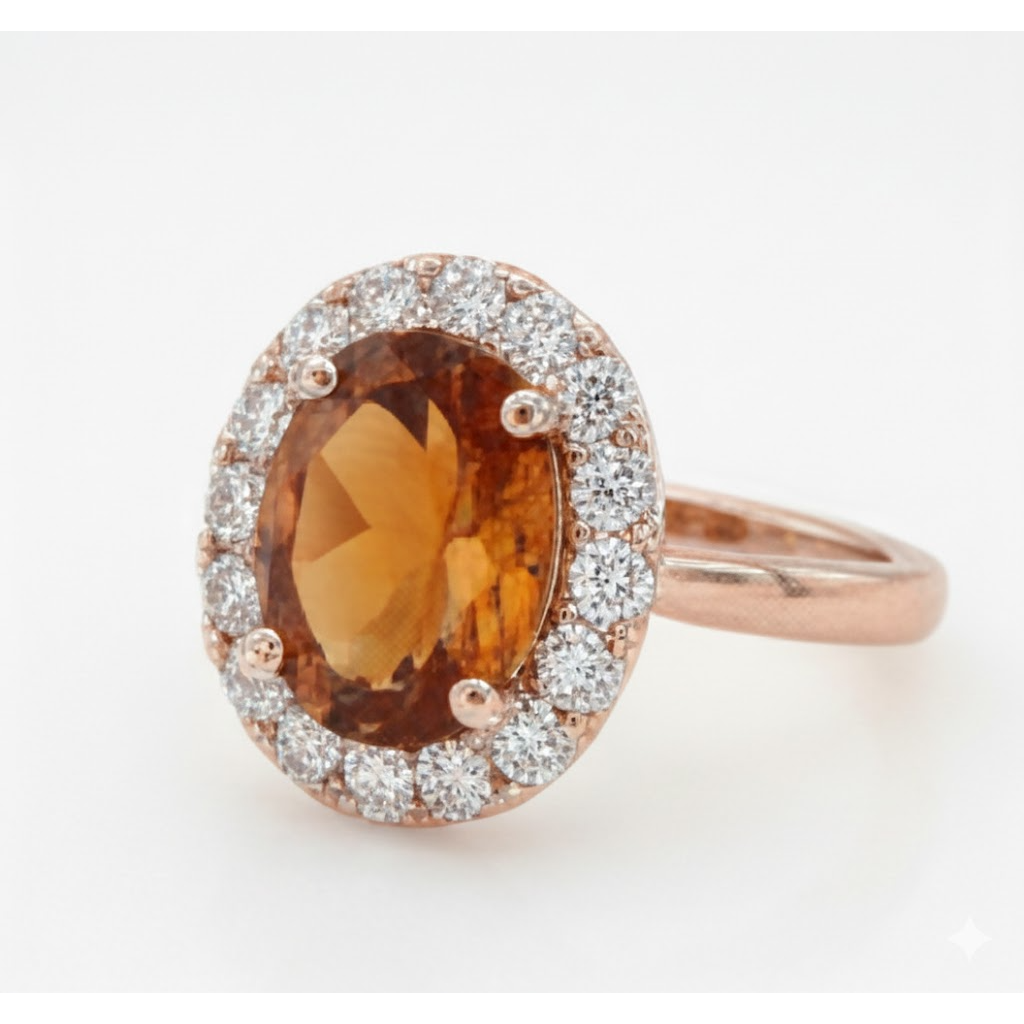 Citrine Ovale Bague Pierre de Couleur en Or Rose 14 Carats – vue d'angle