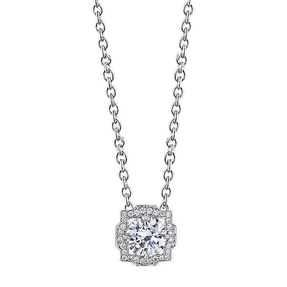 Round Cut 1.53 Carats Réel Diamonds Pendant Necklace White Gold 14K