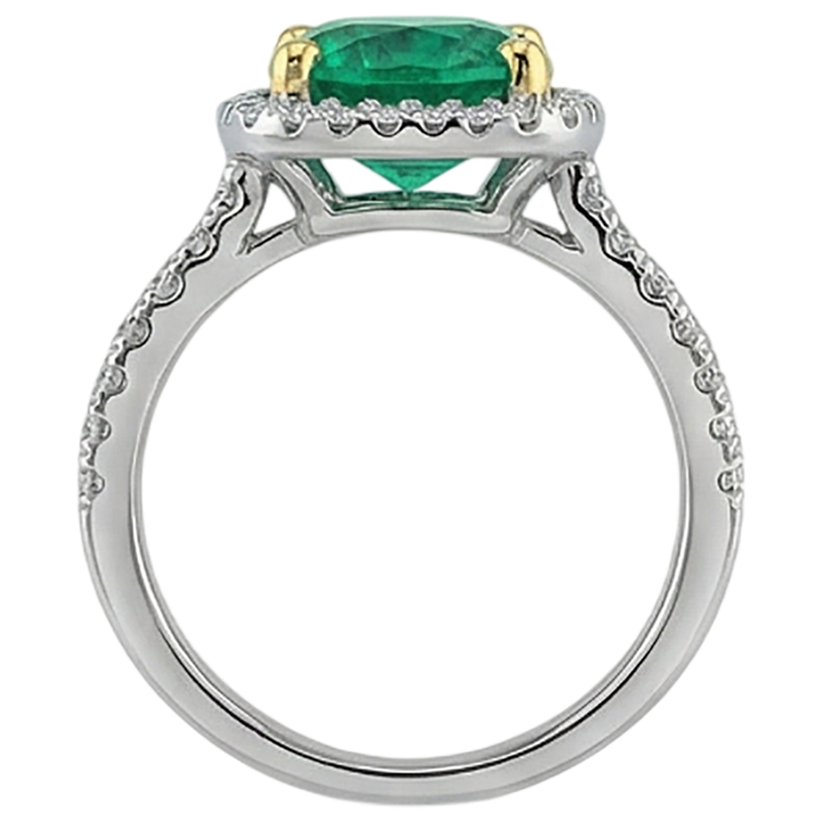 Bague avec Gemme Or Bicolore 14 Carats avec Émeraude – vue de dessus