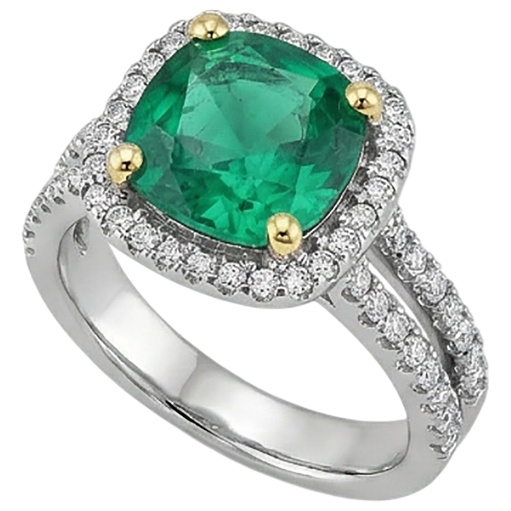 Émeraude Bague avec Gemme 4-carats Or Bicolore 14 Carats – vue de face