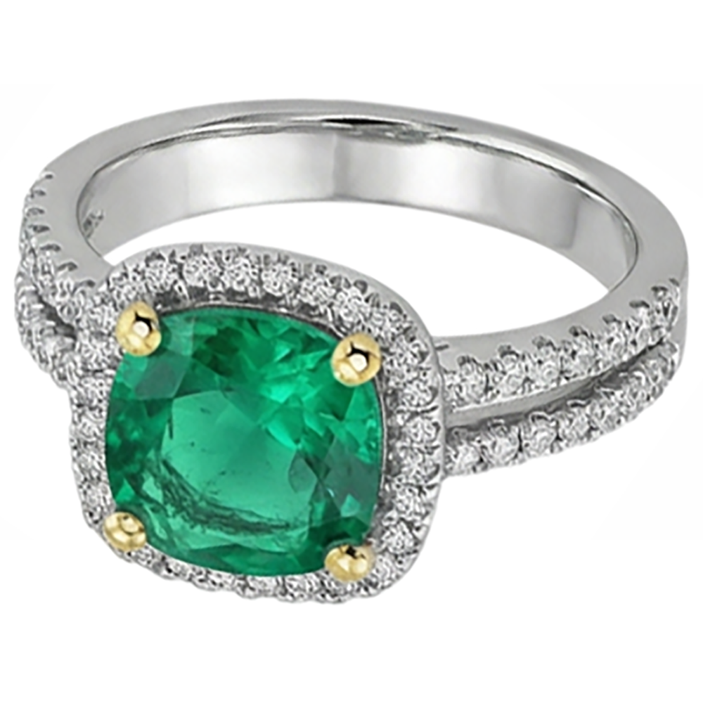 Taille Brillant Émeraude bague en Or Bicolore 14 Carats – vue de côté