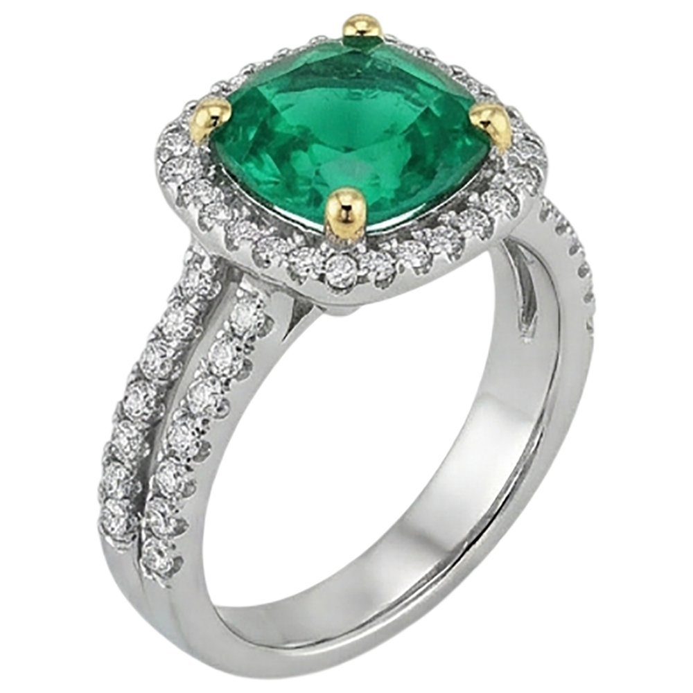 Brillant Émeraude Bague avec Gemme 4 carats – vue de profil