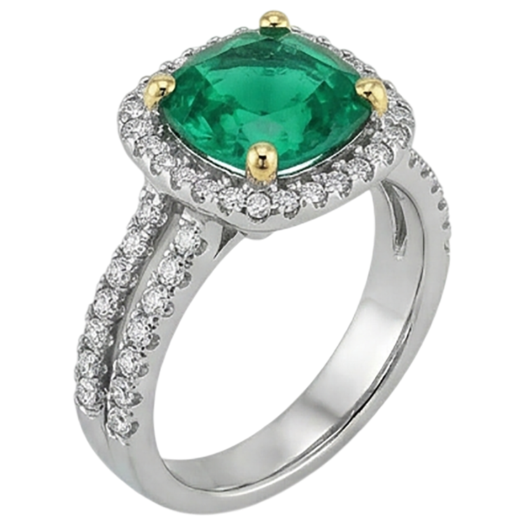 Brillant Émeraude Bague avec Gemme 4 carats – vue de profil