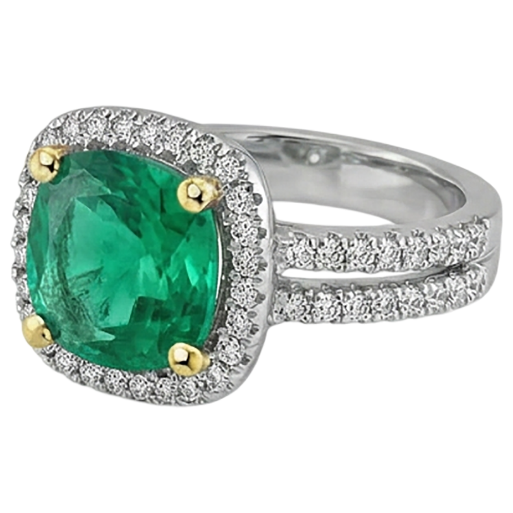 Émeraude Taille Brillant Bague avec Gemme en Or Bicolore 14 Carats – vue d'angle