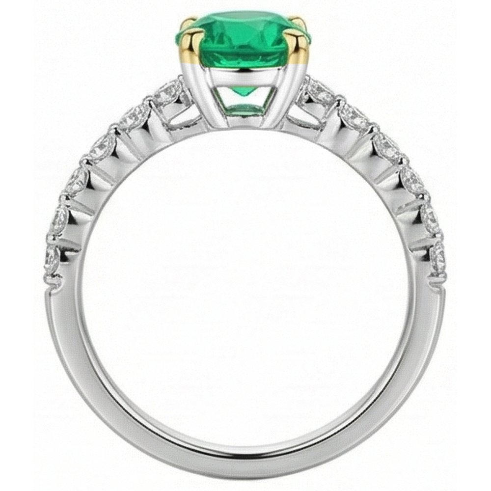 Émeraude Colombienne Taille Brillant Bague Pierre Précieuse en Or Bicolore 14 Carats – vue de dessus
