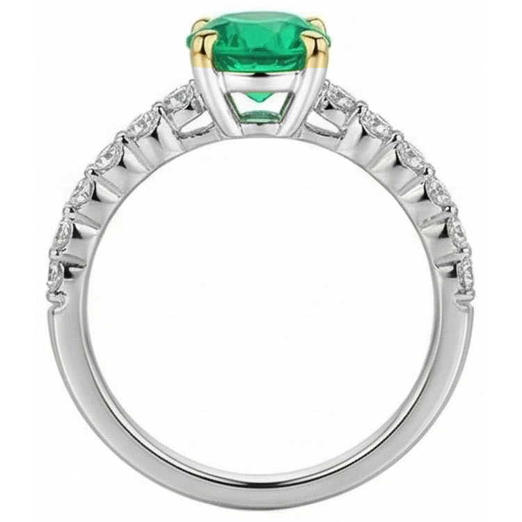 Émeraude Colombienne Taille Brillant Bague Pierre Précieuse en Or Bicolore 14 Carats – vue de dessus