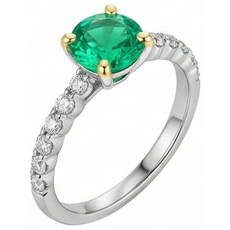 Émeraude Colombienne Bague Pierre Précieuse 2 carats Or Bicolore 14 Carats – vue de côté