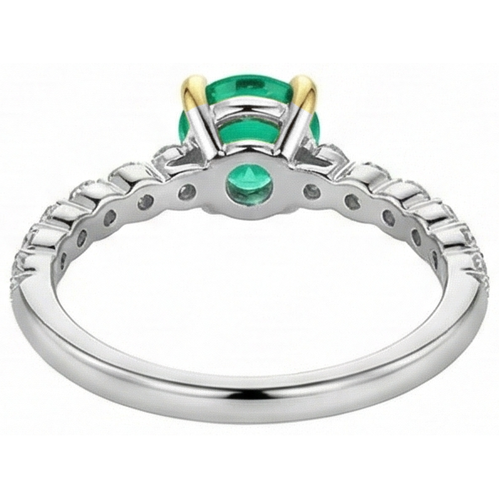 Taille Brillant Émeraude Colombienne bague en Or Bicolore 14 Carats – vue arrière