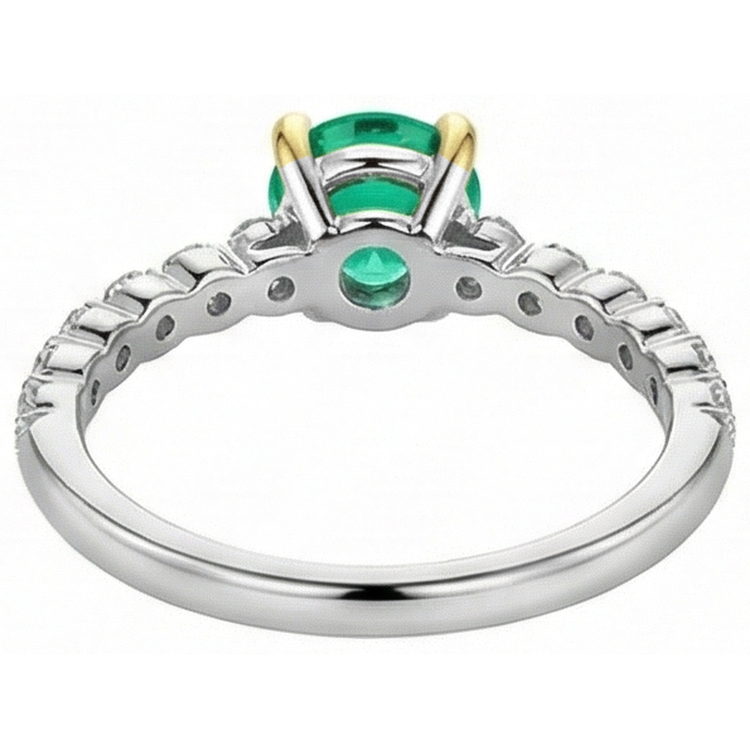 Taille Brillant Émeraude Colombienne bague en Or Bicolore 14 Carats – vue arrière