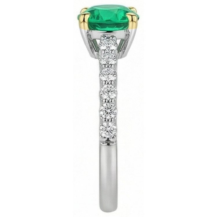 Émeraude Colombienne Taille Brillant Bague Pierre Précieuse en Or Bicolore 14 Carats – vue de profil