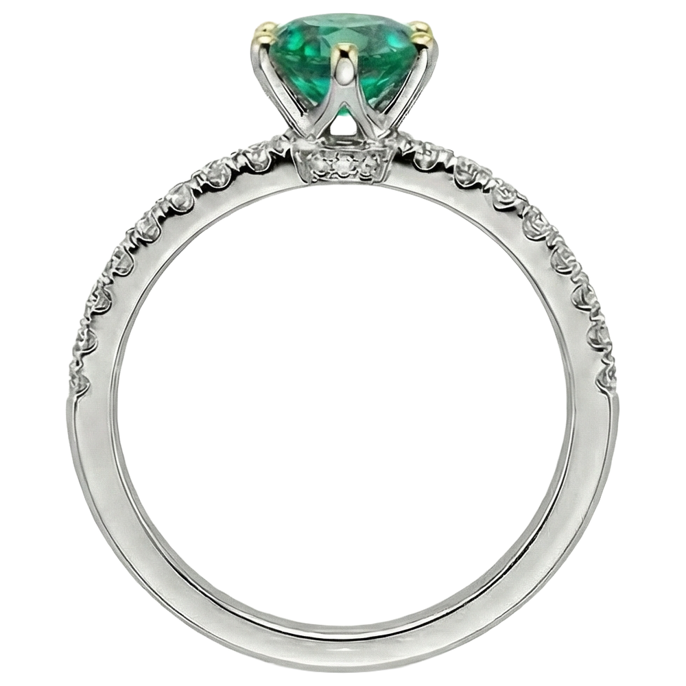 Émeraude Colombienne Taille Ronde Bague Pierre de Couleur en Or 14K Bicolore – vue de profil