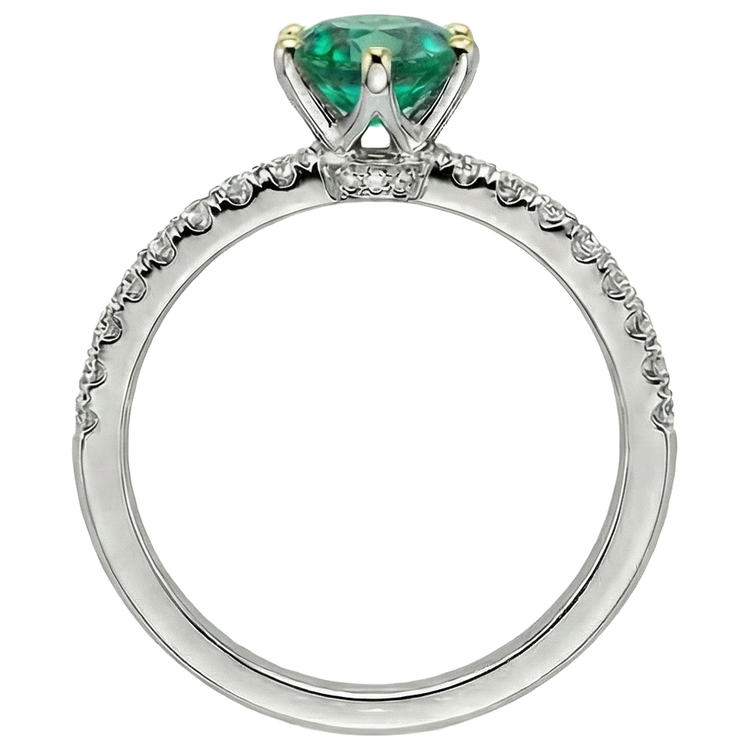 Émeraude Colombienne Taille Ronde Bague Pierre de Couleur en Or 14K Bicolore – vue de profil