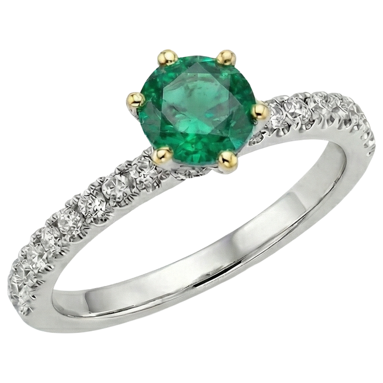 Émeraude Colombienne Taille Ronde Bague Pierre de Couleur en Or 14K Bicolore – vue de face