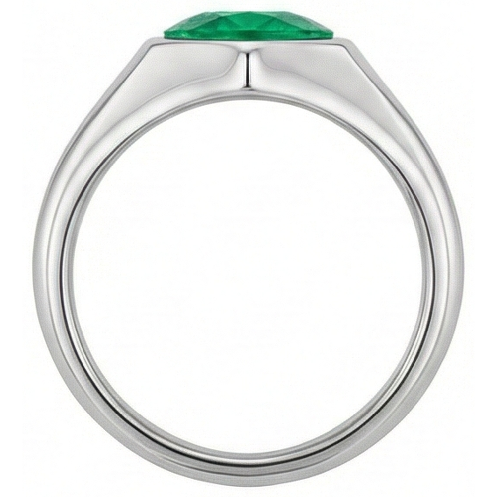 Taille Ronde Émeraude bague en Or 14K Blanc – vue arrière
