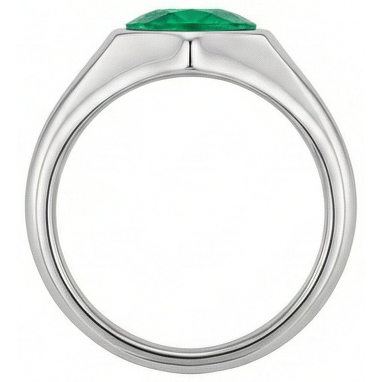 Taille Ronde Émeraude bague en Or 14K Blanc – vue arrière