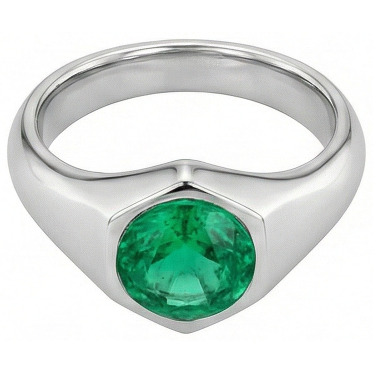 Émeraude Taille Ronde Bague avec Gemme en Or 14K Blanc – vue de face