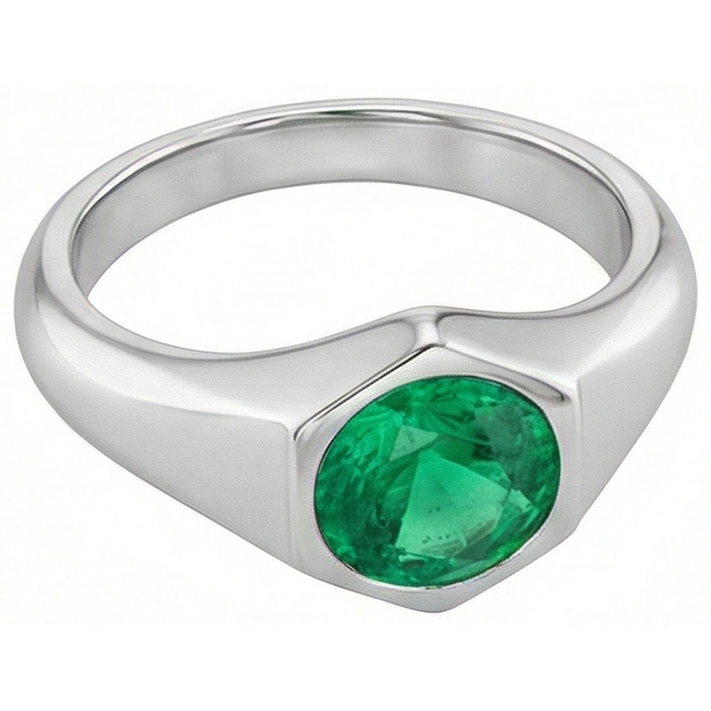 Émeraude Taille Ronde Bague avec Gemme en Or 14K Blanc – vue d'angle