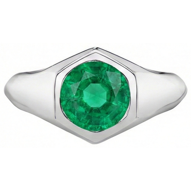 Émeraude Bague avec Gemme – vue de profil
