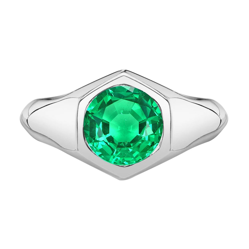 Bague avec Gemme Or 14K Blanc avec Émeraude – vue principale