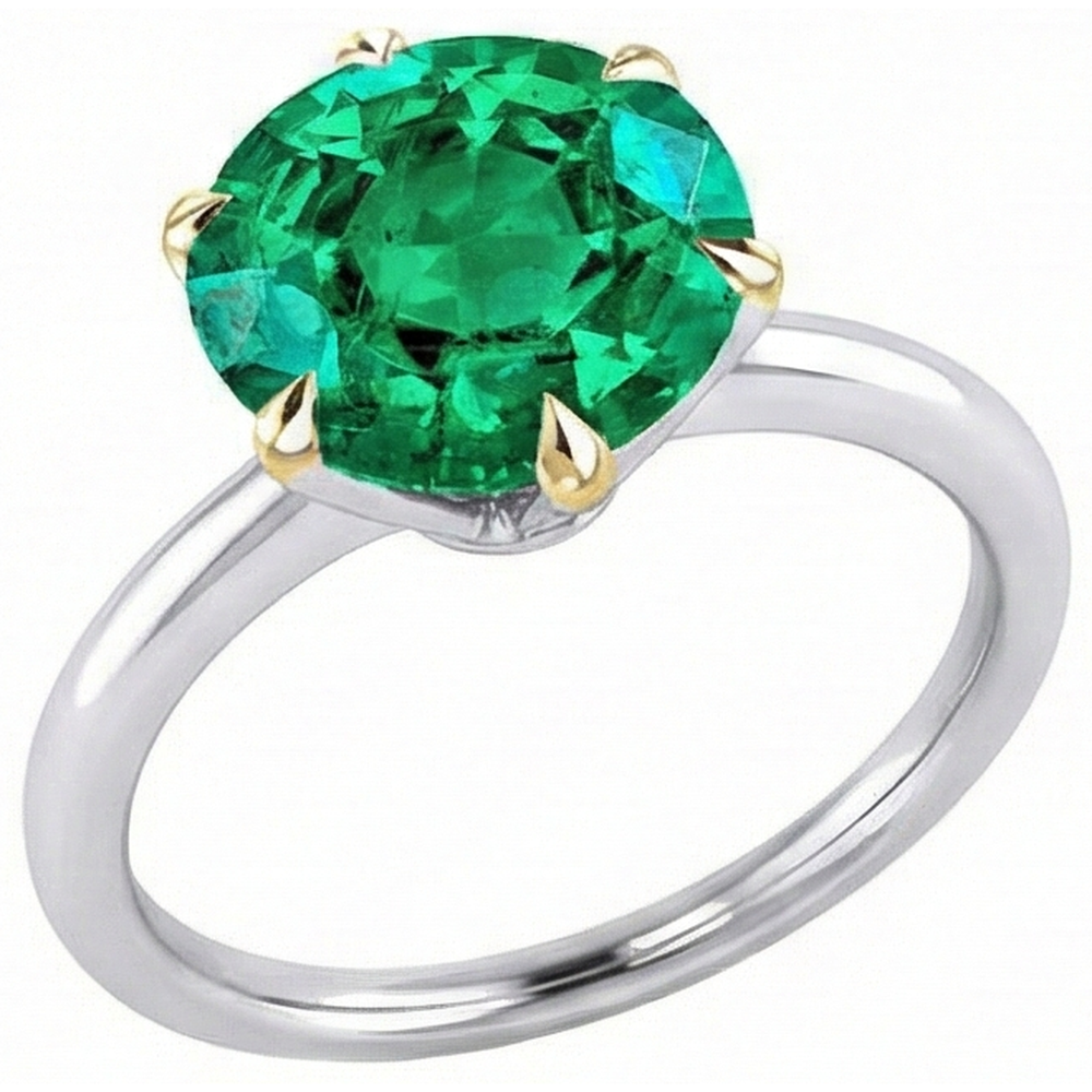 Émeraude Fine Bague Pierre Précieuse 4 carats Or 14K Bicolore – vue d'angle