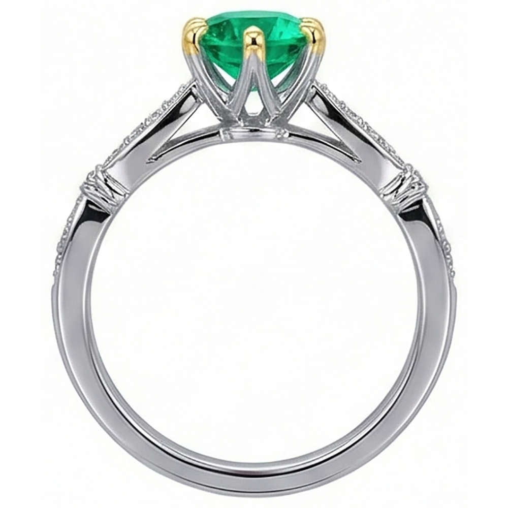Émeraude Colombienne Bague avec Gemme 2,50-carats Or 14K Bicolore – vue d'angle