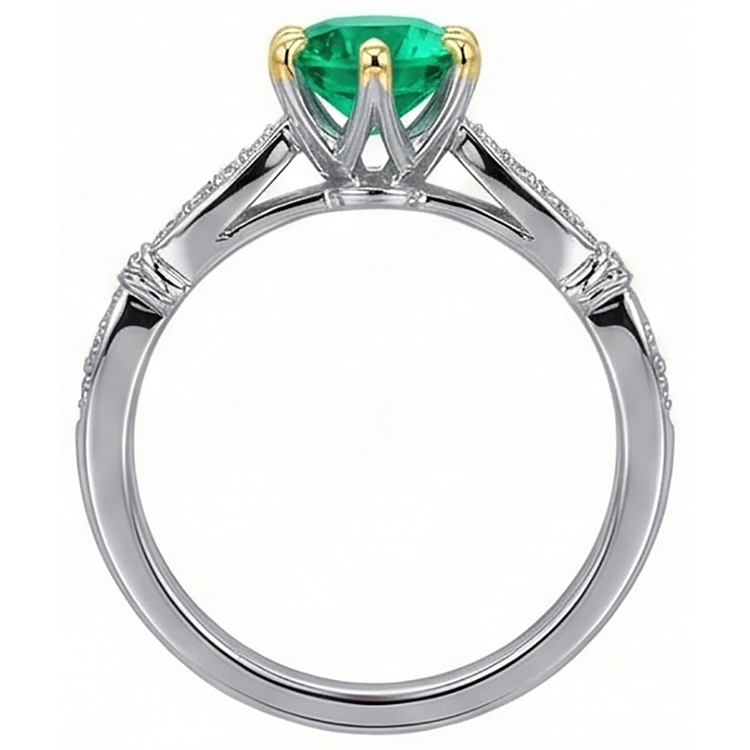 Émeraude Colombienne Bague avec Gemme 2,50-carats Or 14K Bicolore – vue d'angle