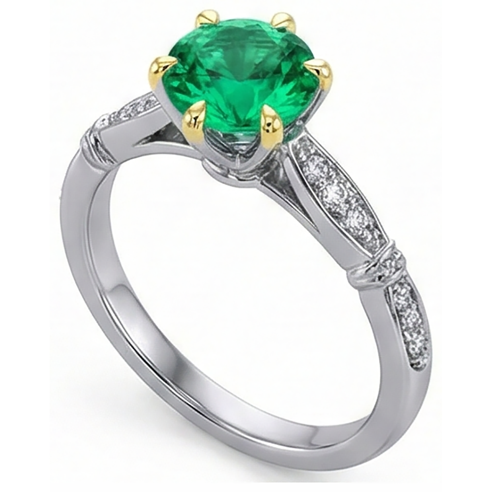 Émeraude Colombienne Bague avec Gemme 2,50 carats Or 14K Bicolore – vue de profil