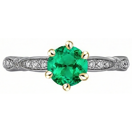 Émeraude Colombienne Bague avec Gemme 2,50-carats Or 14K Bicolore – vue de face